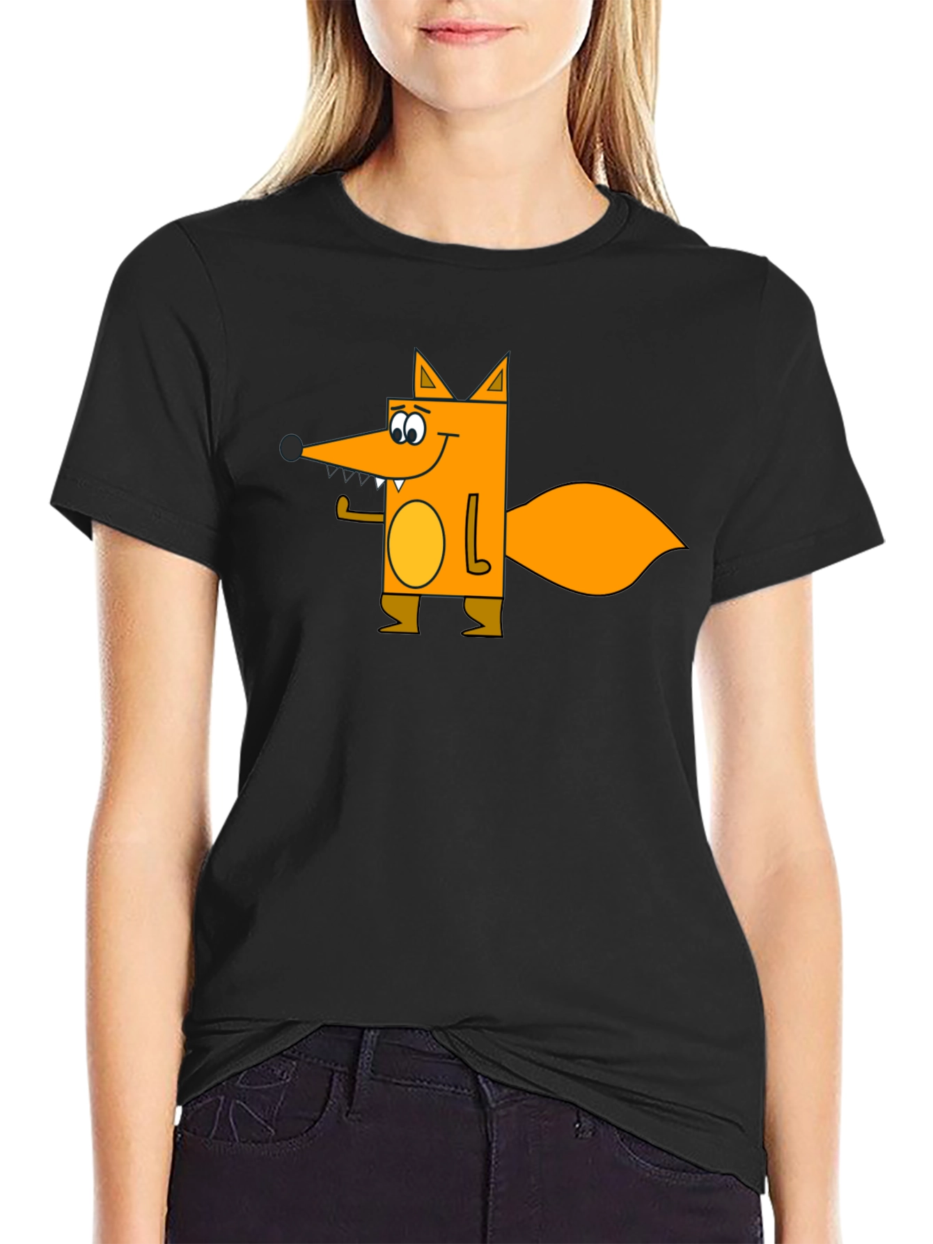Cartoon Fox Graphic Tee - Black Casual Shirt