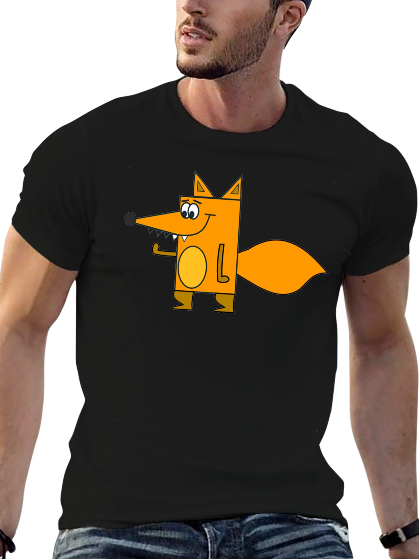 Cartoon Fox Graphic Tee - Black Casual Shirt