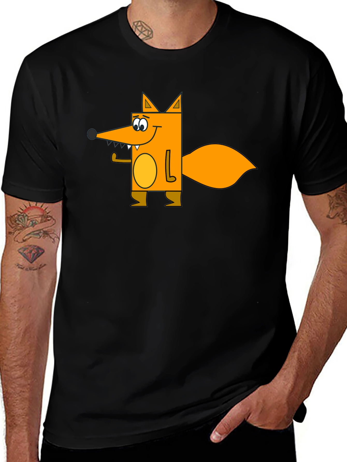 Cartoon Fox Graphic Tee - Black Casual Shirt