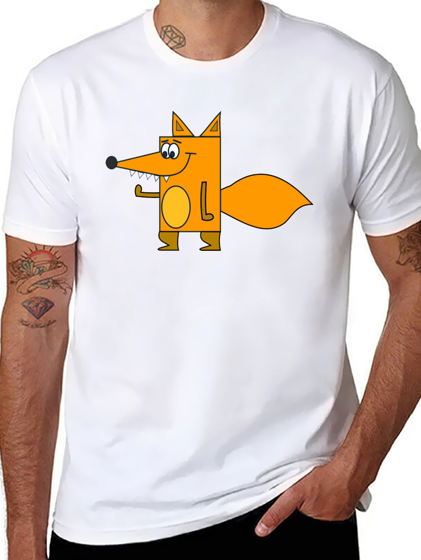 Cartoon Fox Graphic Tee - Black Casual Shirt