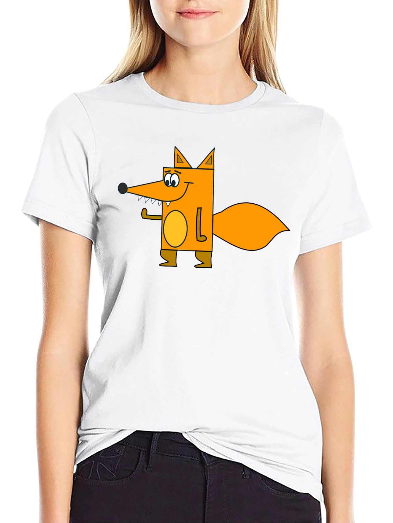 Cartoon Fox Graphic Tee - Black Casual Shirt