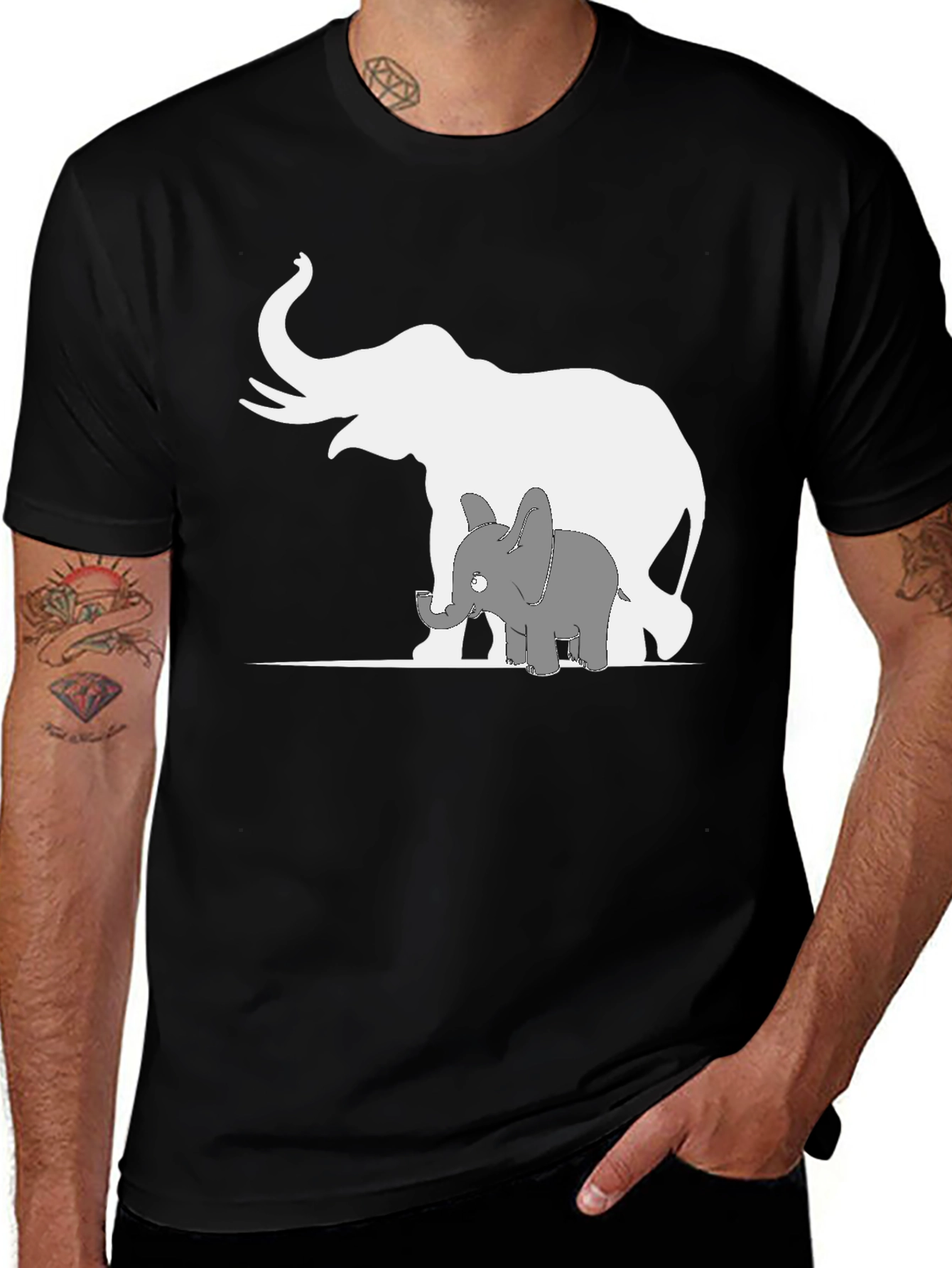 Elephant Family Graphic Tee - Black Cotton T-Shirt