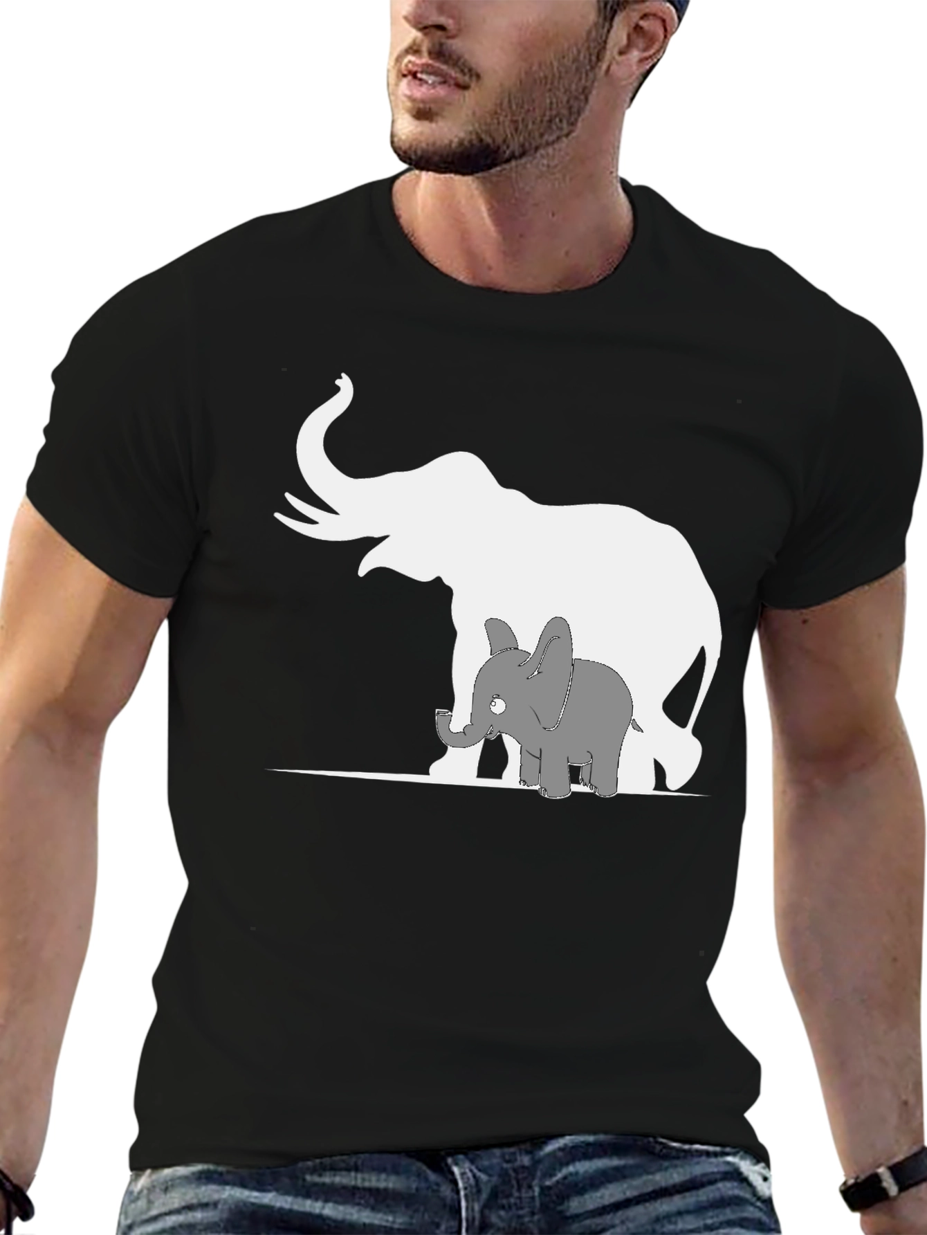Elephant Family Graphic Tee - Black Cotton T-Shirt