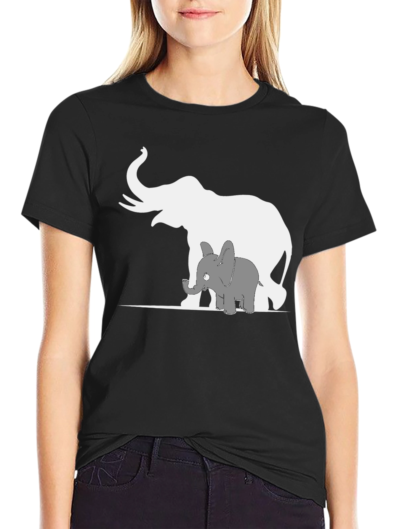 Elephant Family Graphic Tee - Black Cotton T-Shirt