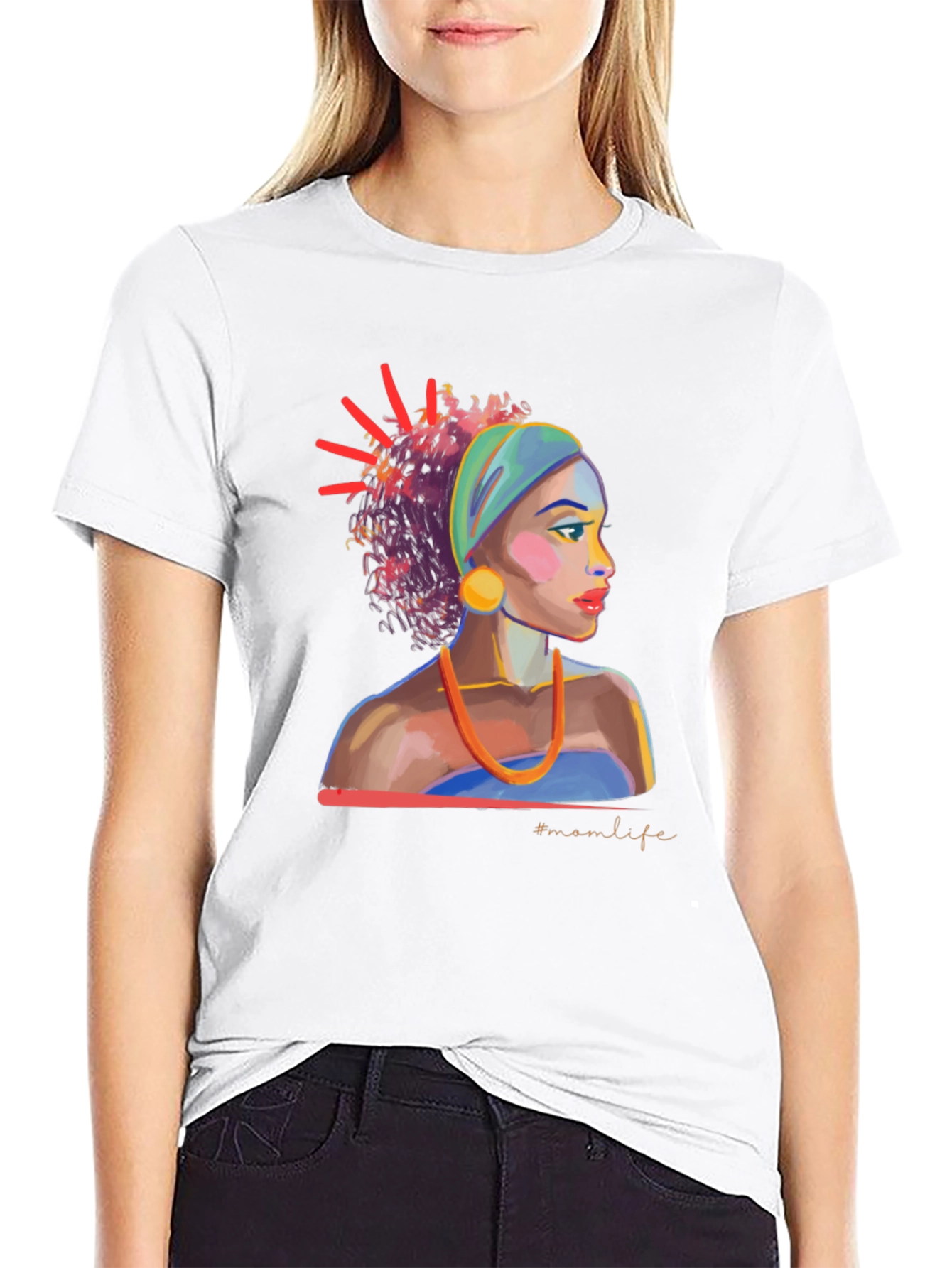 Stylish Black T-Shirt with Woman Portrait