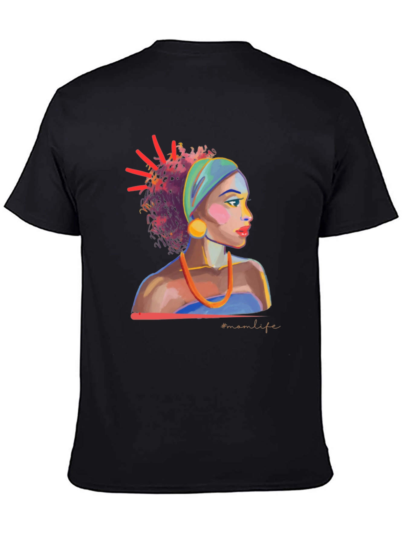 Stylish Black T-Shirt with Woman Portrait