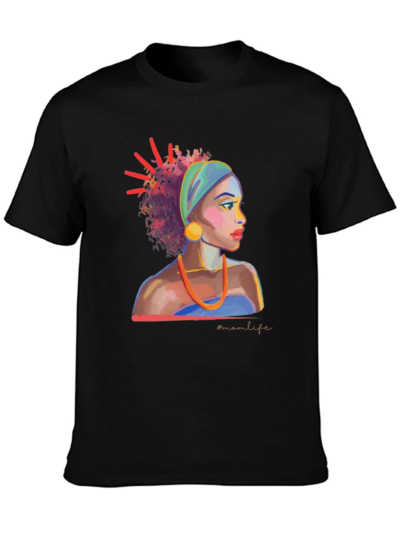 Stylish Black T-Shirt with Woman Portrait