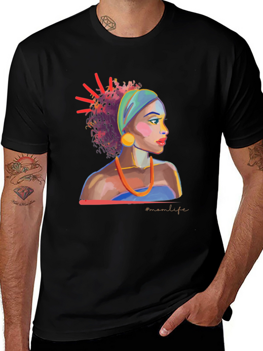 Stylish Black T-Shirt with Woman Portrait