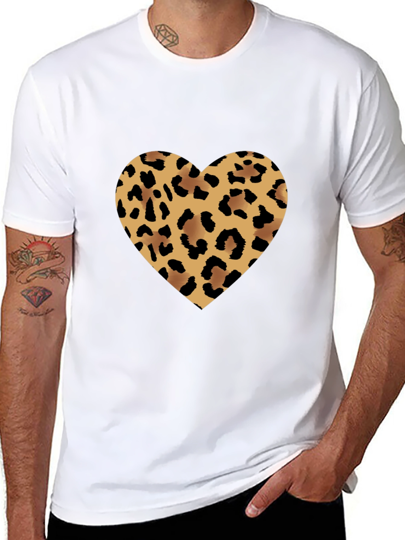 Leopard Heart Tee - Stylish Graphic T-Shirt