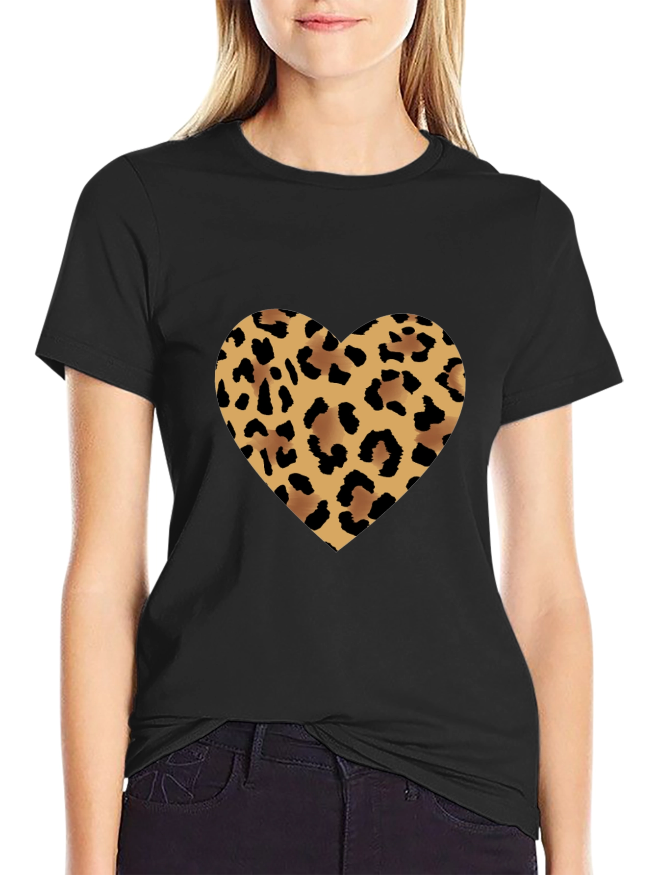 Leopard Heart Tee - Stylish Graphic T-Shirt