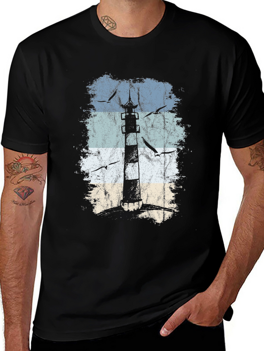Lighthouse Graphic Black T-Shirt - Coastal Design