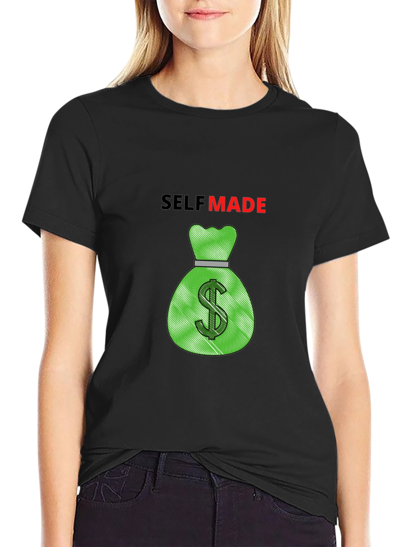 Self Made Money Bag Graphic Tee - Black