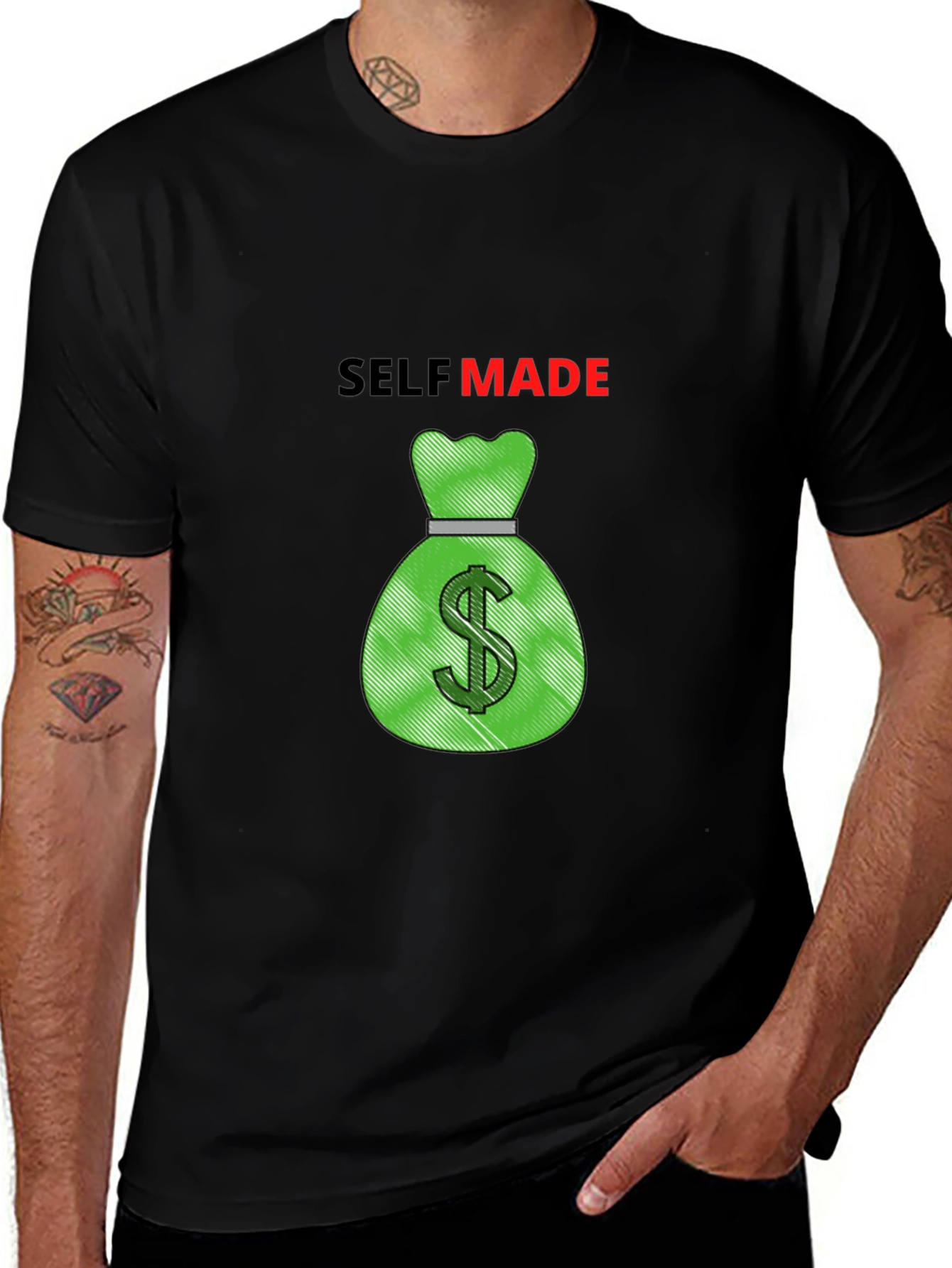 Self Made Money Bag Graphic Tee - Black