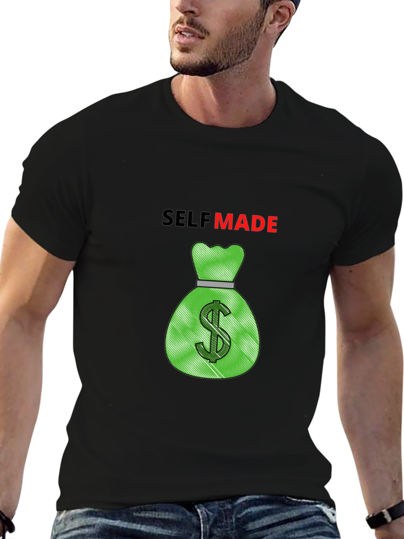 Self Made Money Bag Graphic Tee - Black