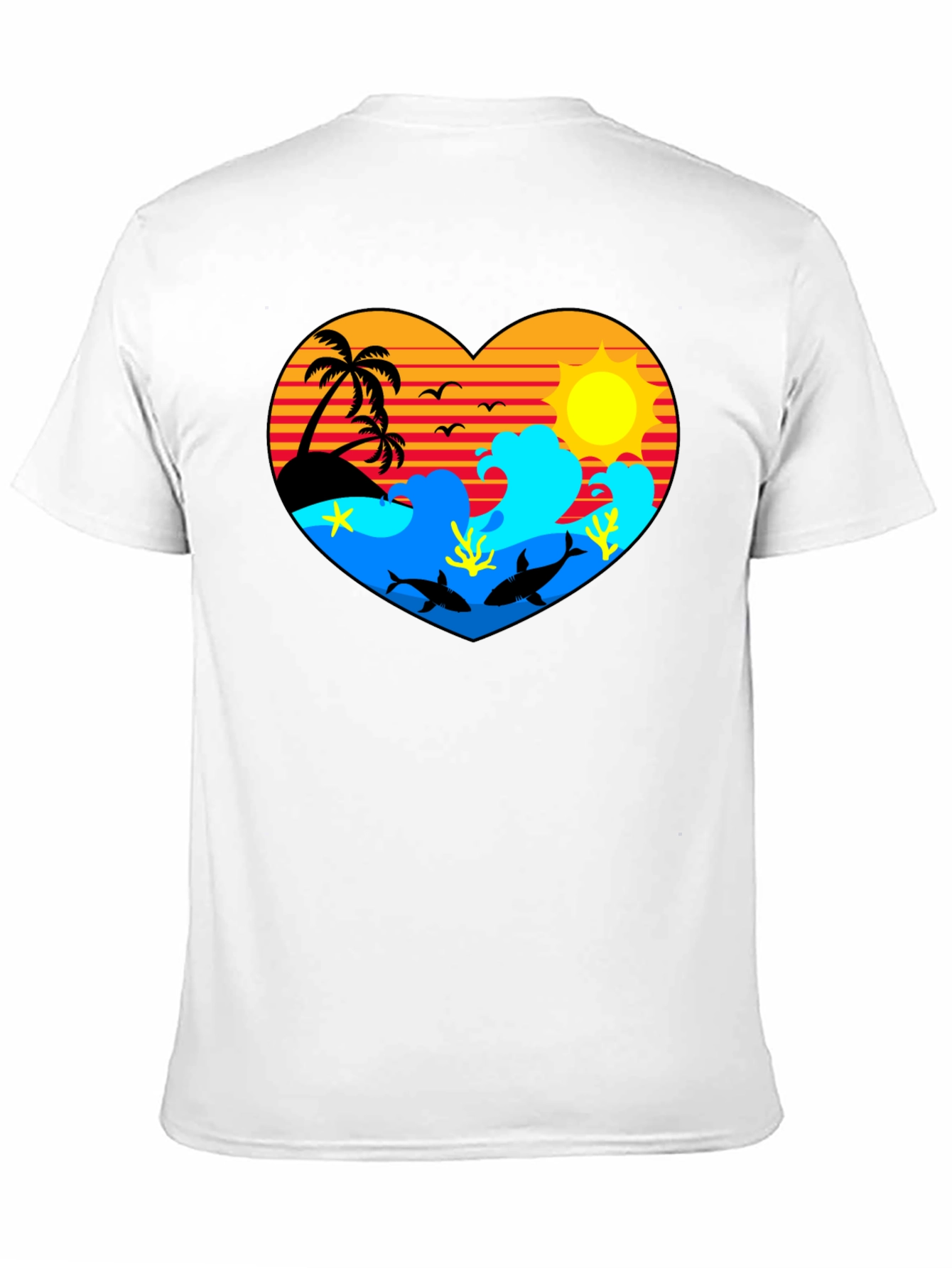 Tropical Heart Design Black T-Shirt