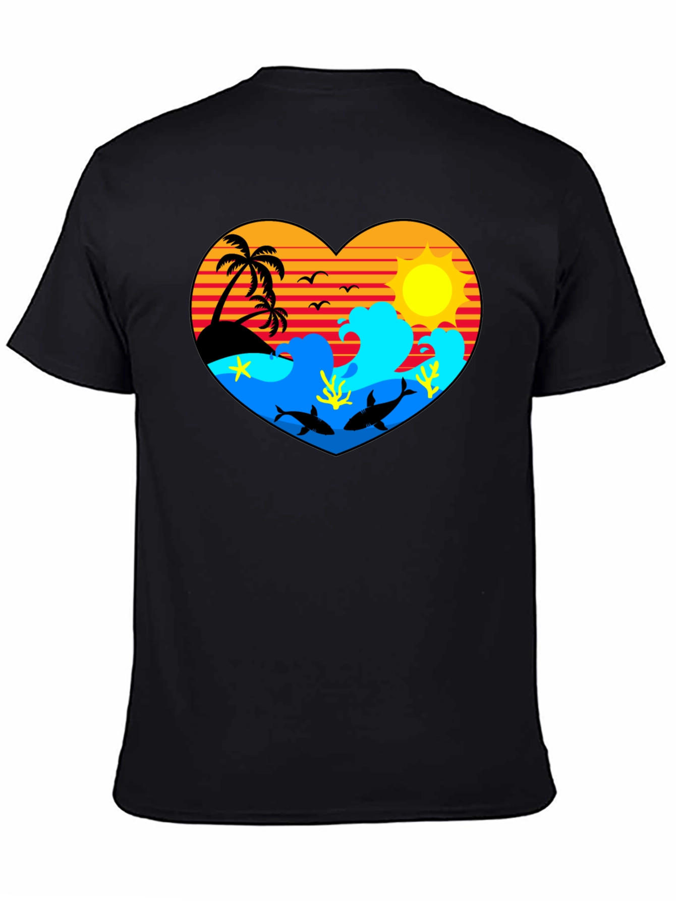 Tropical Heart Design Black T-Shirt