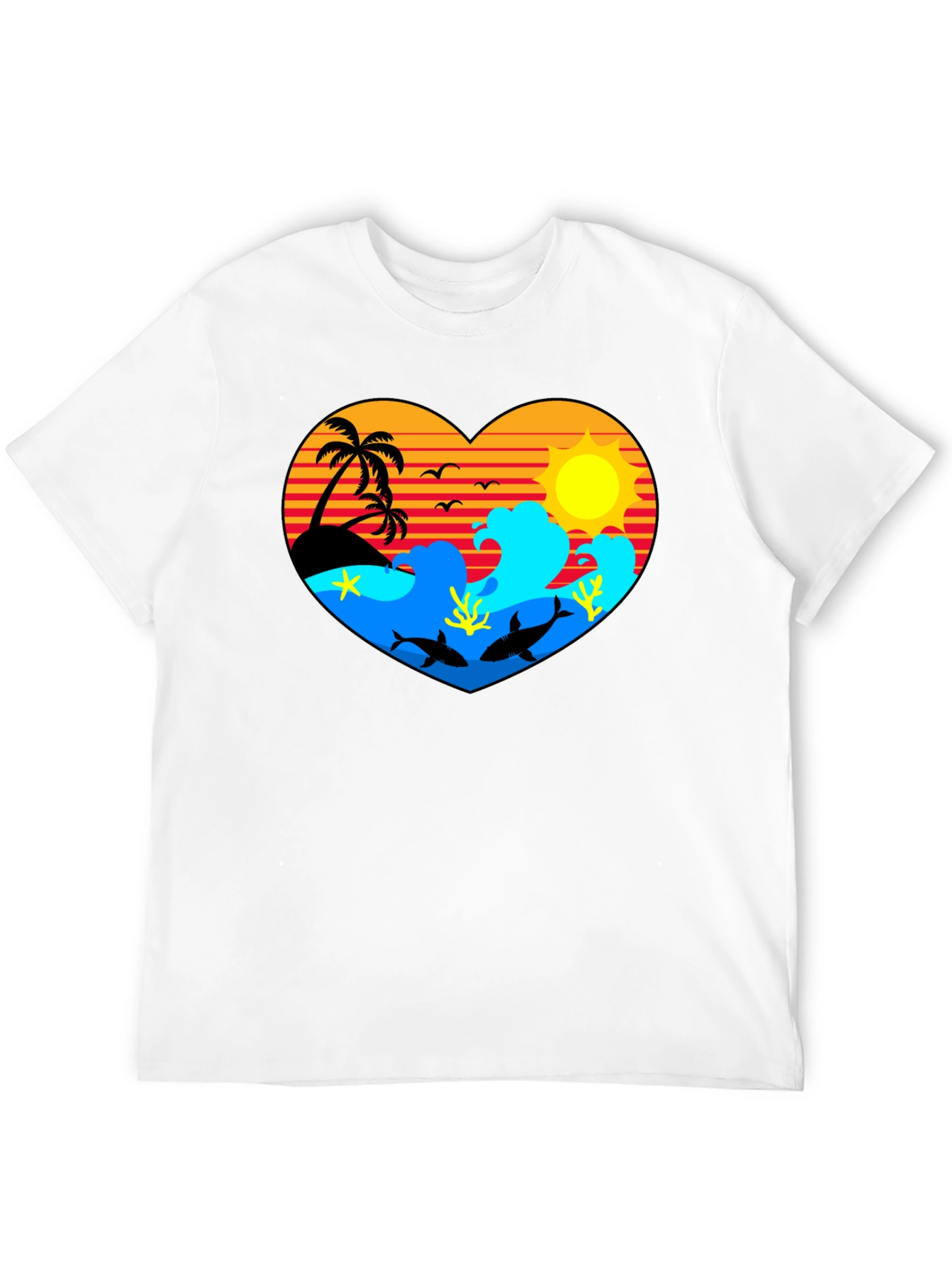 Tropical Heart Design Black T-Shirt