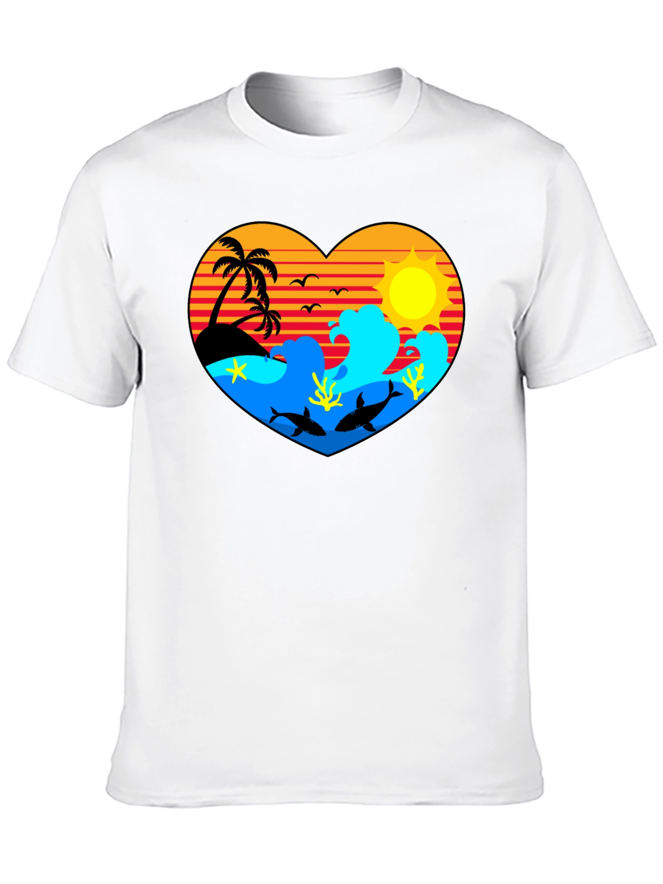 Tropical Heart Design Black T-Shirt