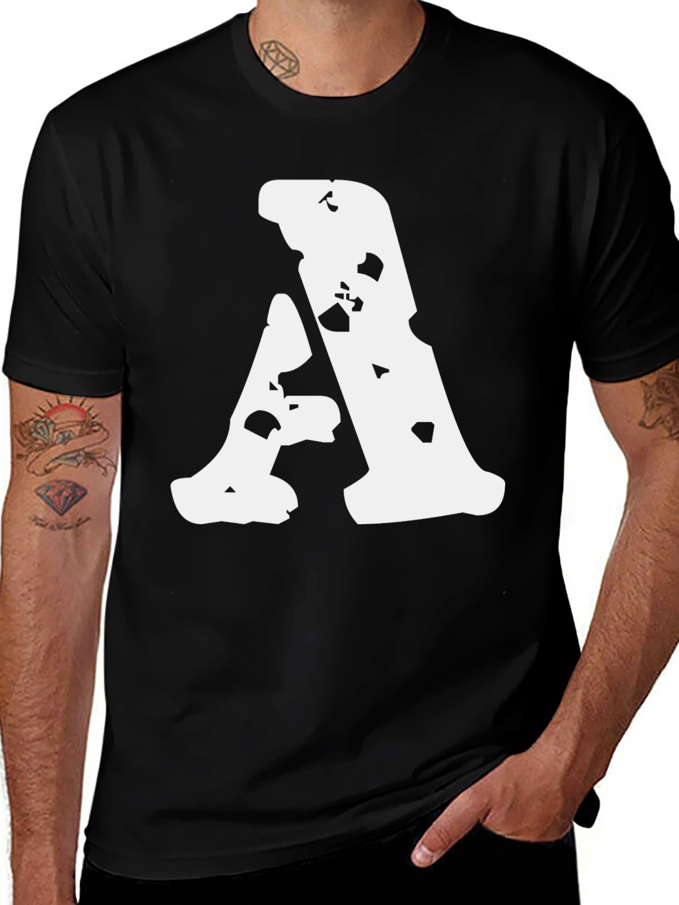 Grunge Letter A Black T-Shirt - Unique Design