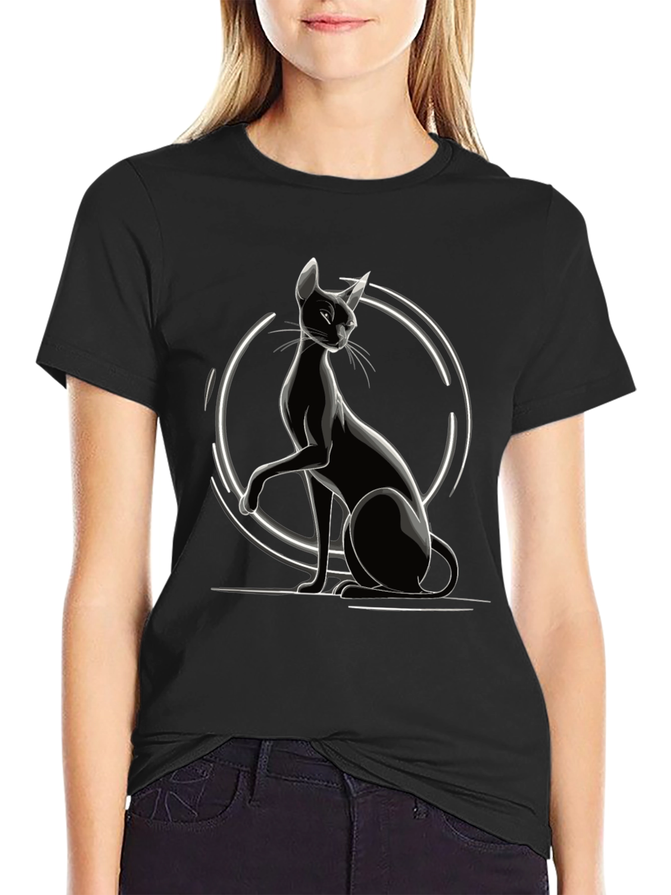 Sleek Black Cat Graphic Tee - Stylish Unisex T-Shirt