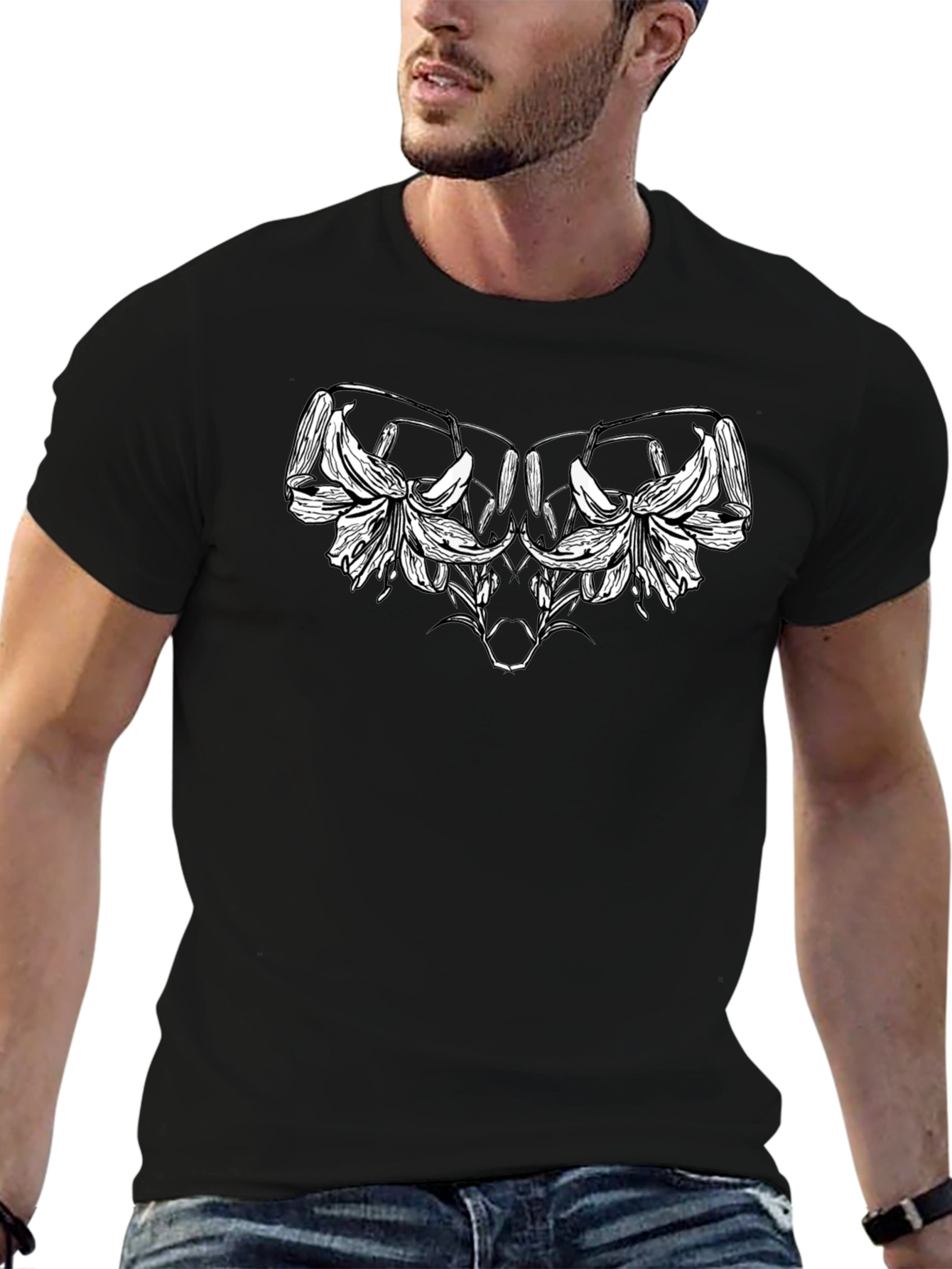 Floral Skull Graphic Tee - Black