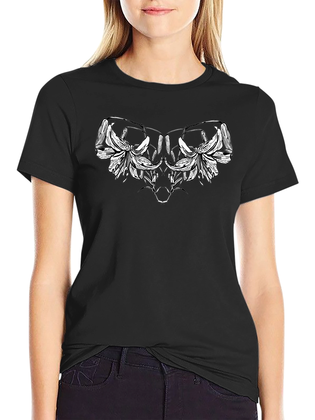 Floral Skull Graphic Tee - Black