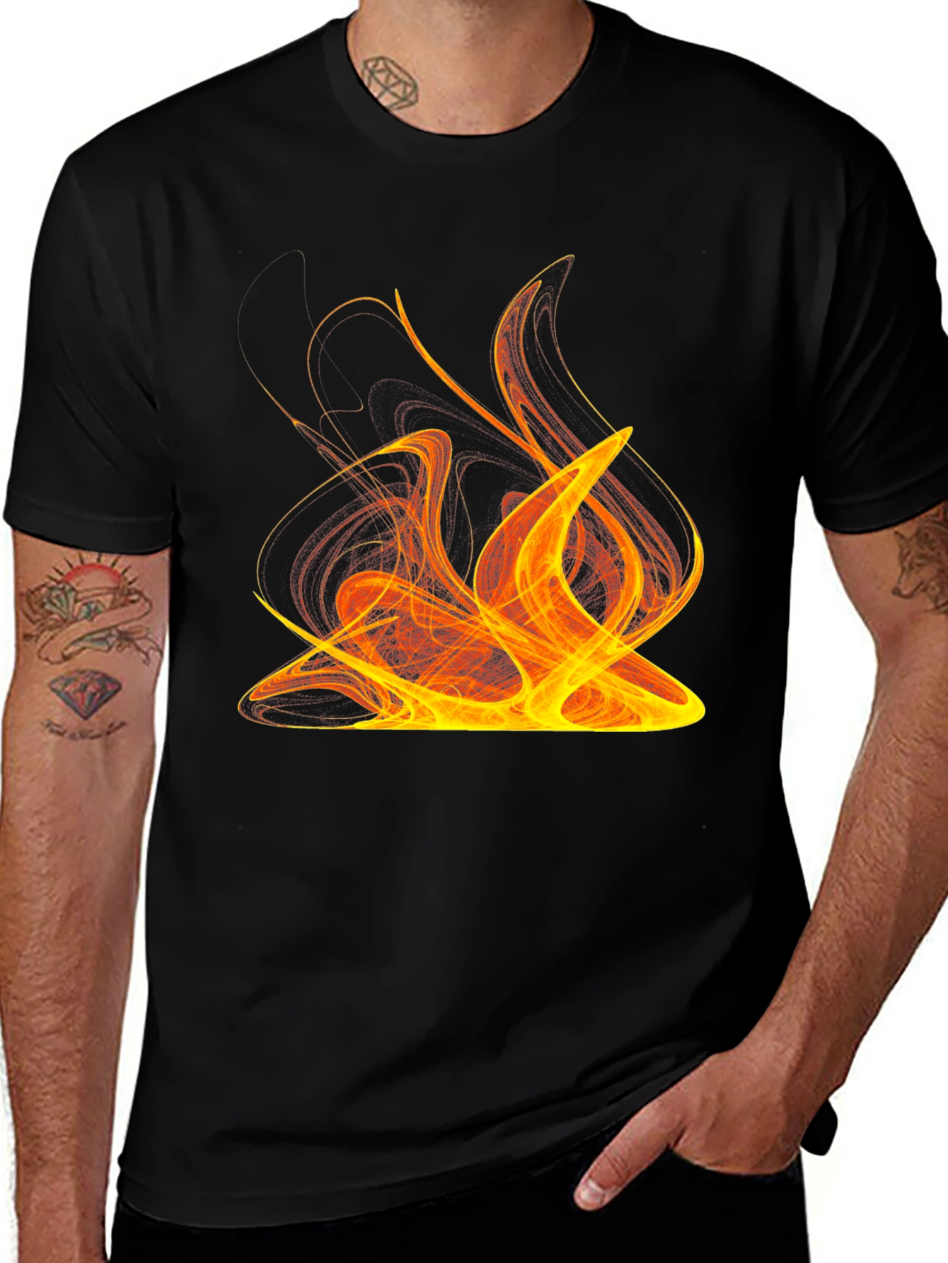 Fiery Graphic Print Tee - Bold Black T-Shirt