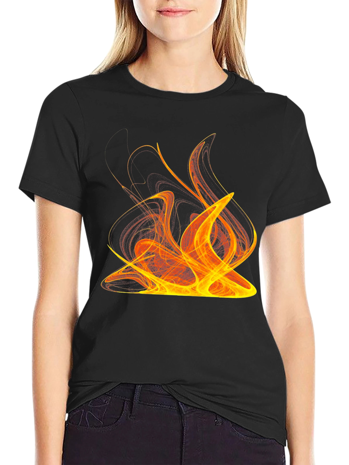 Fiery Graphic Print Tee - Bold Black T-Shirt