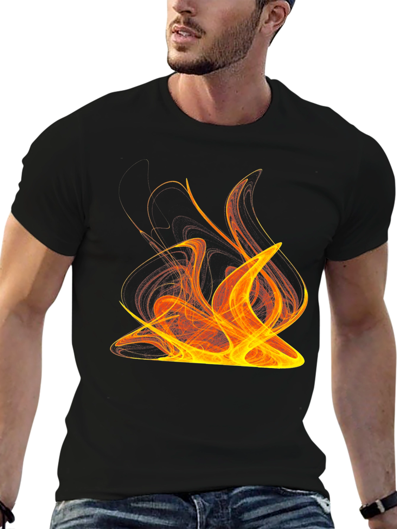 Fiery Graphic Print Tee - Bold Black T-Shirt