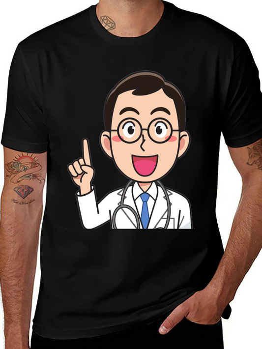 Doctor Cartoon Graphic Black T-Shirt