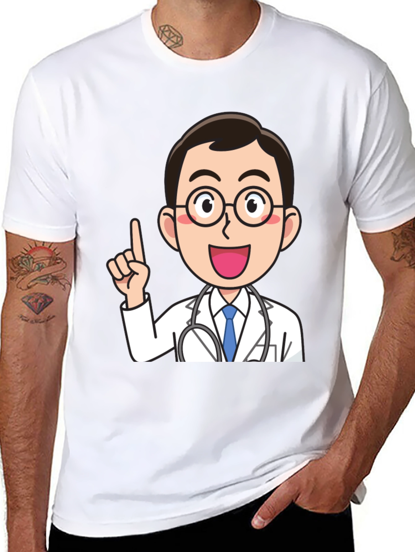 Doctor Cartoon Graphic Black T-Shirt