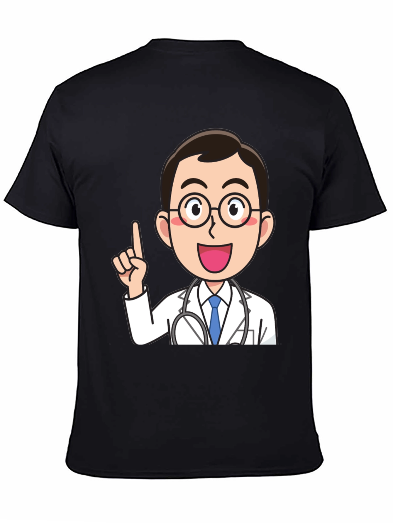 Doctor Cartoon Graphic Black T-Shirt