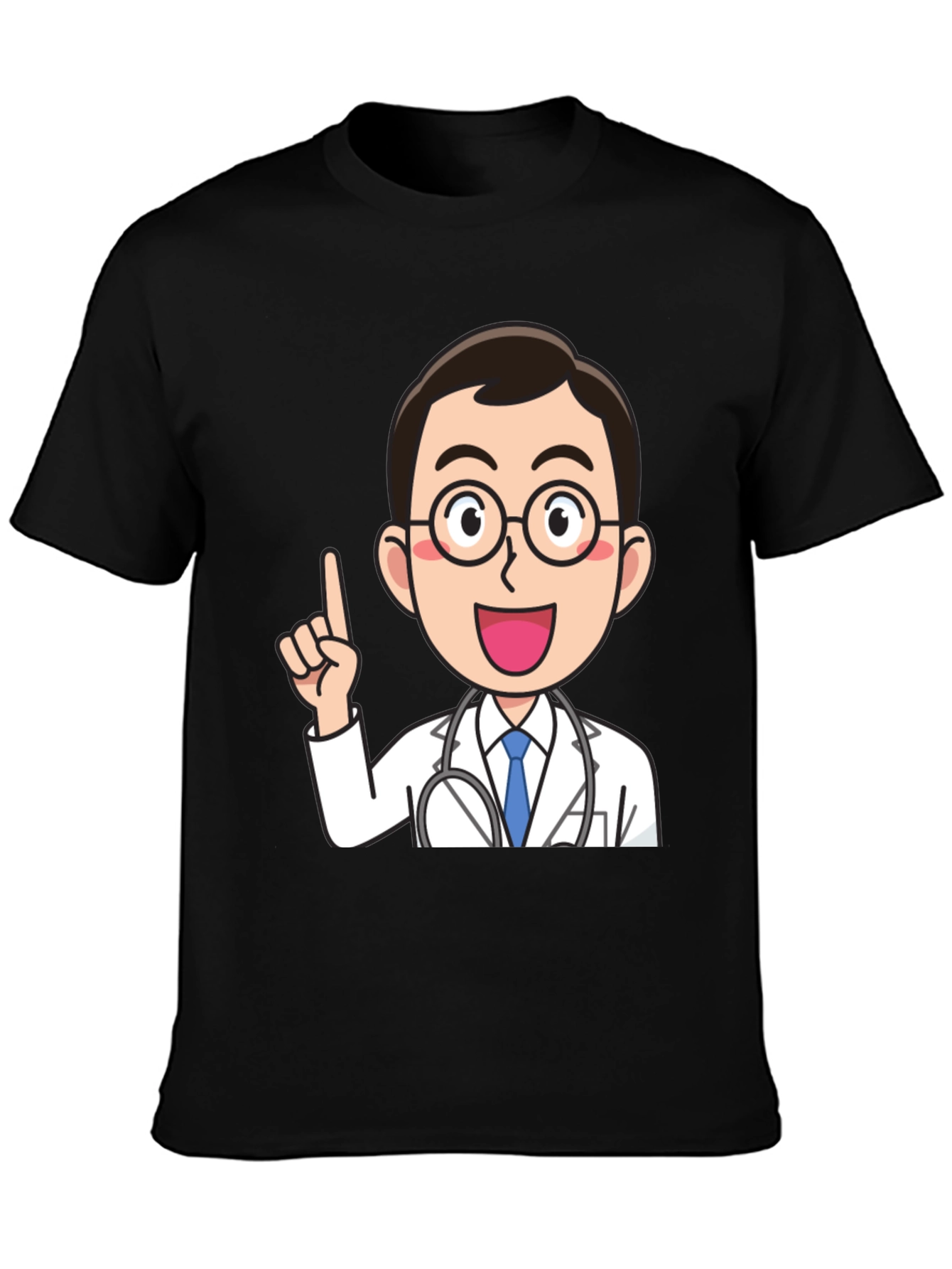 Doctor Cartoon Graphic Black T-Shirt