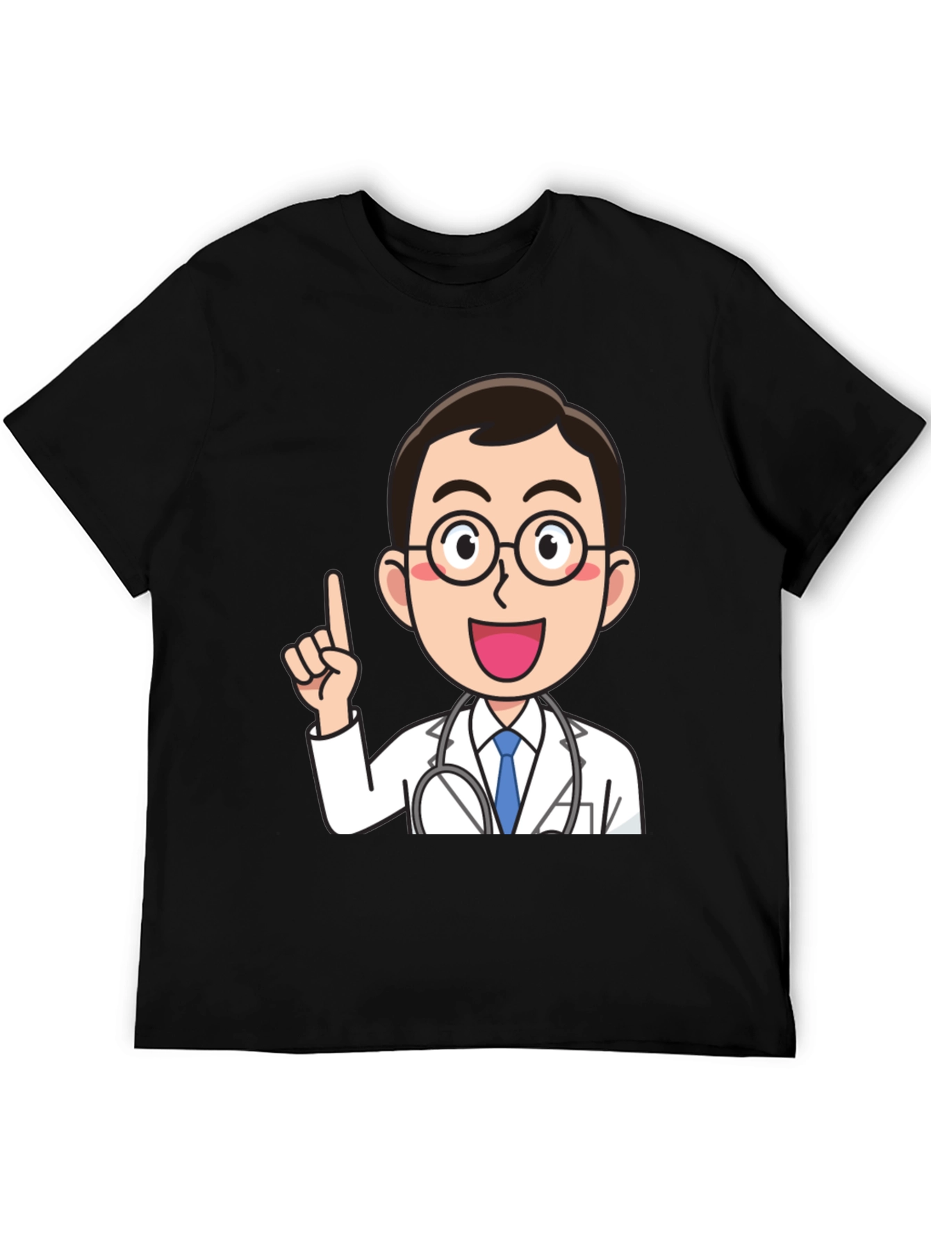 Doctor Cartoon Graphic Black T-Shirt