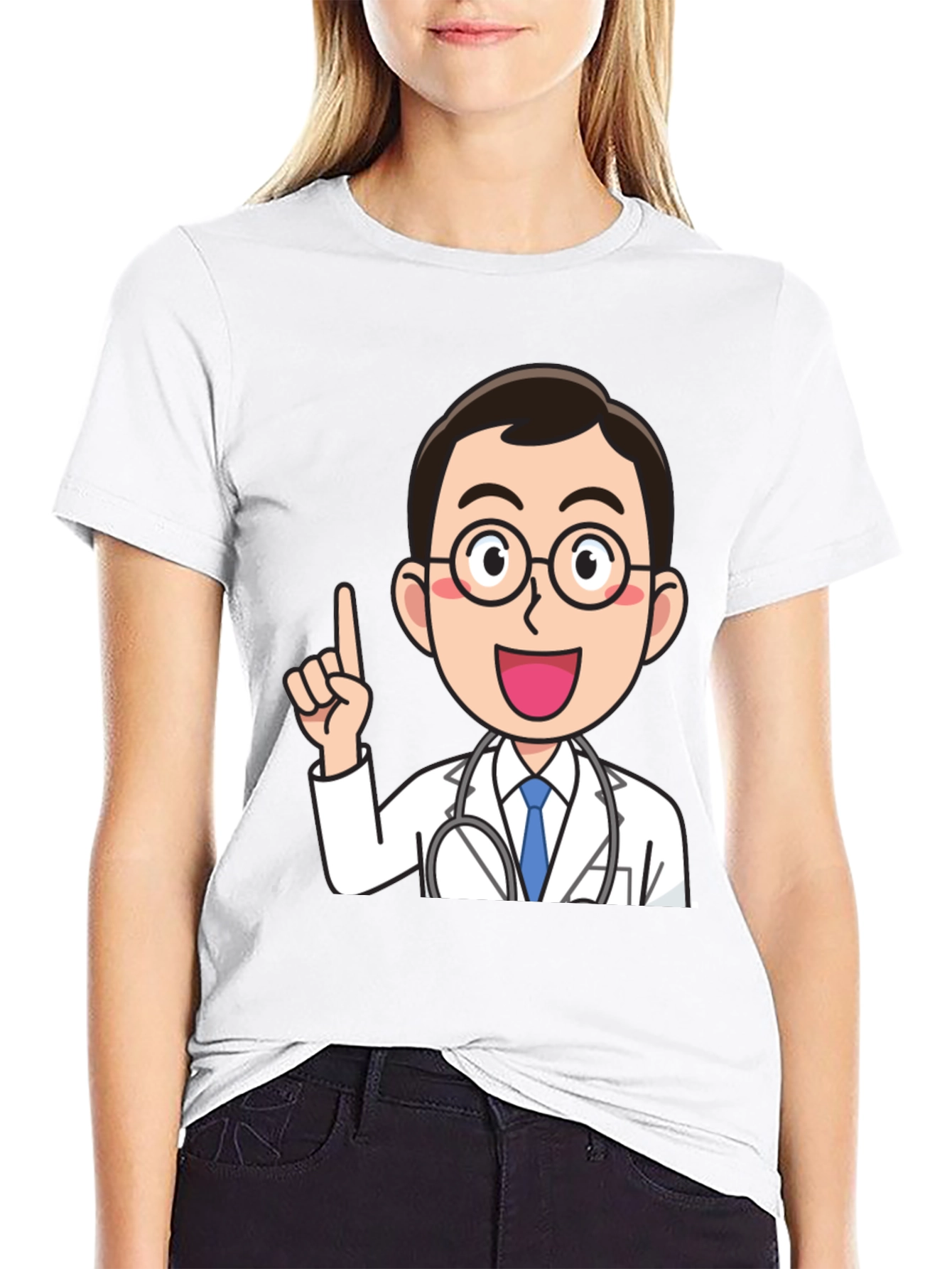 Doctor Cartoon Graphic Black T-Shirt
