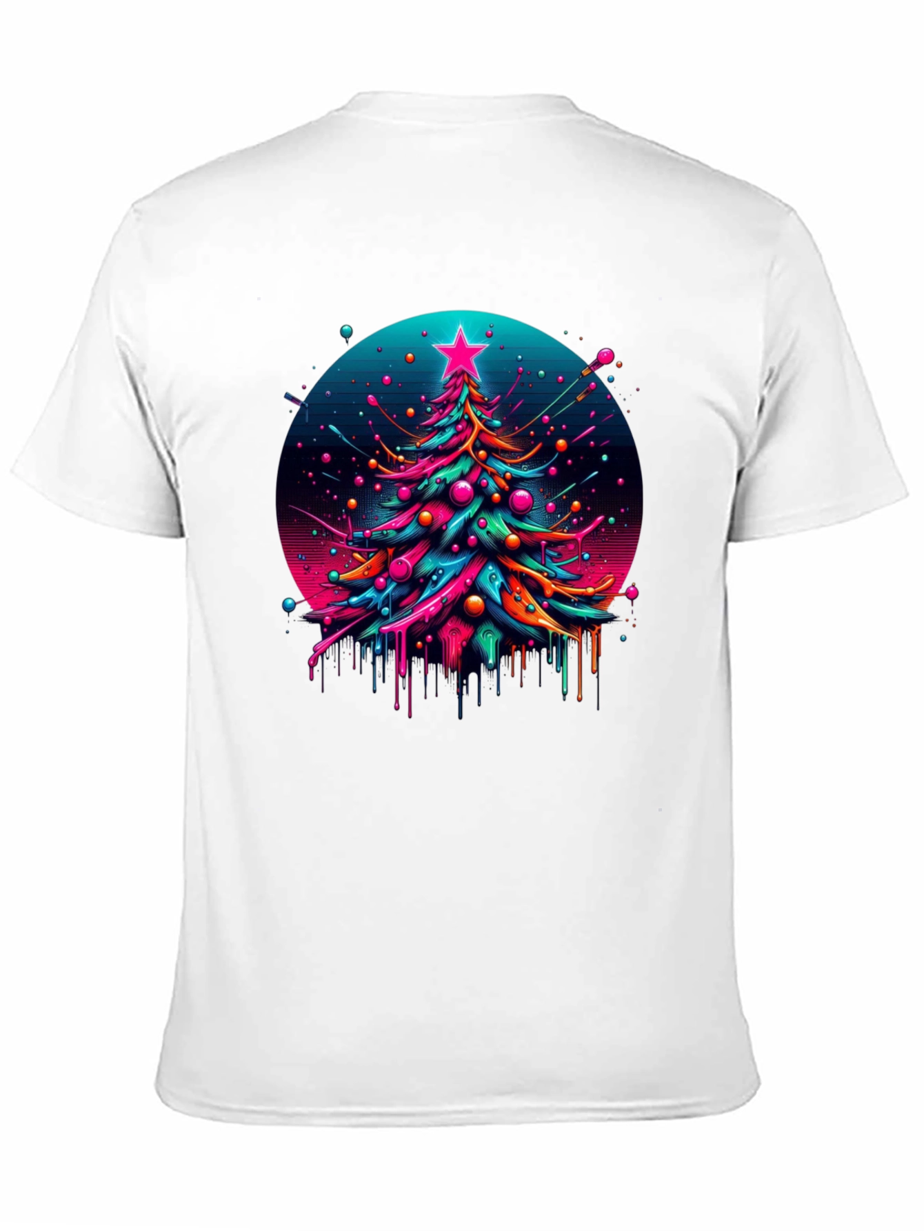 Neon Christmas Tree Graphic Black T-Shirt