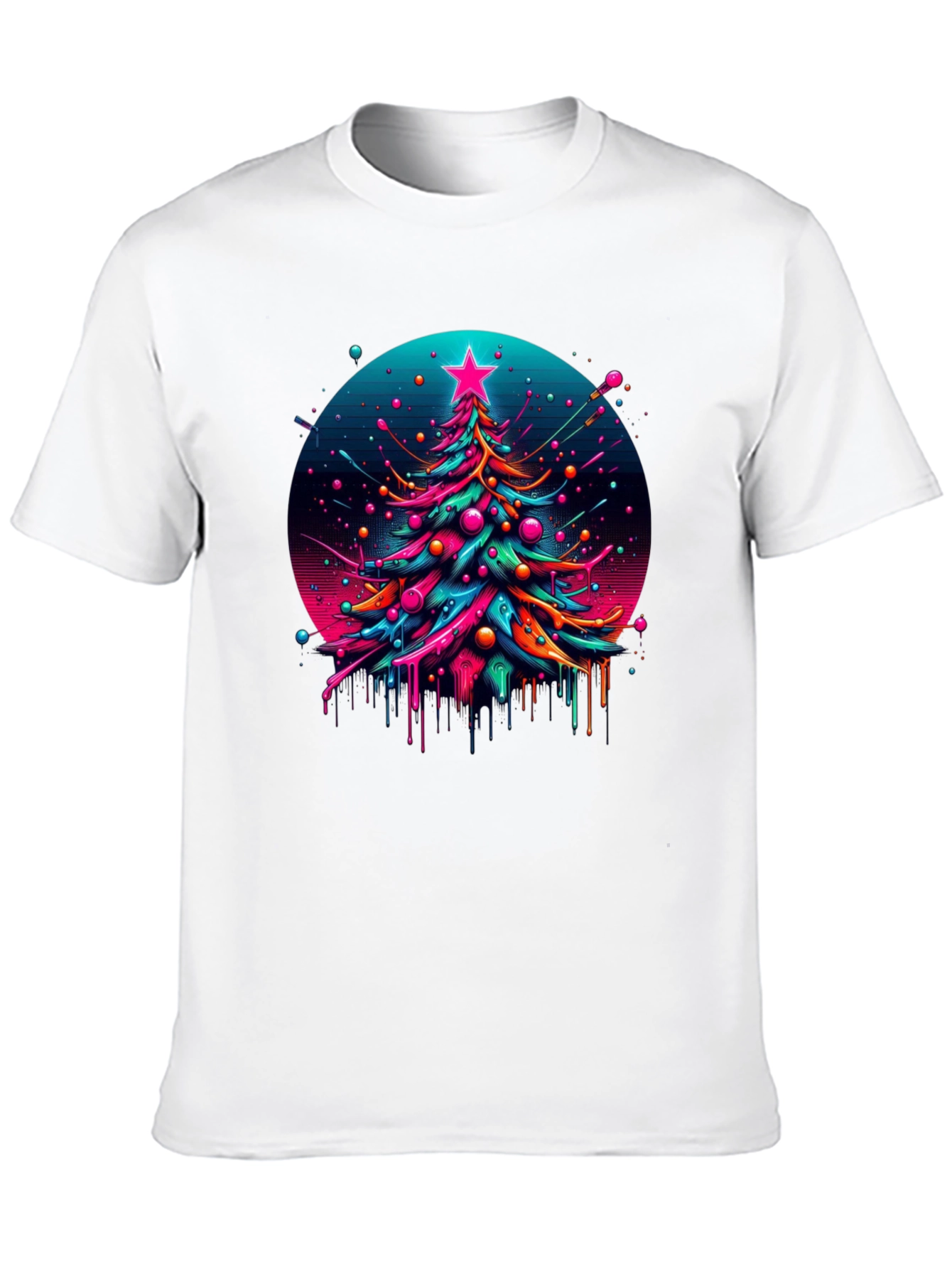Neon Christmas Tree Graphic Black T-Shirt