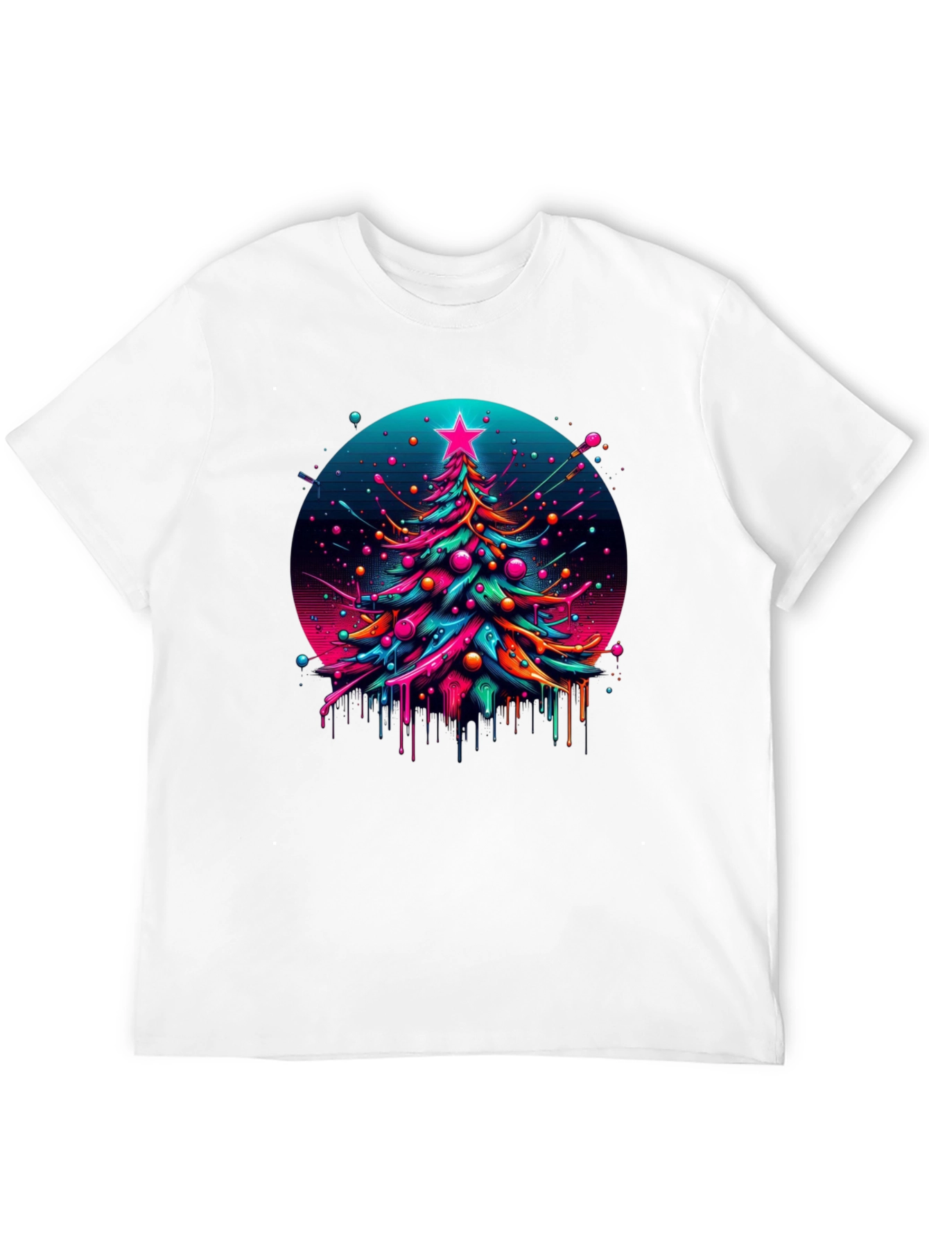 Neon Christmas Tree Graphic Black T-Shirt