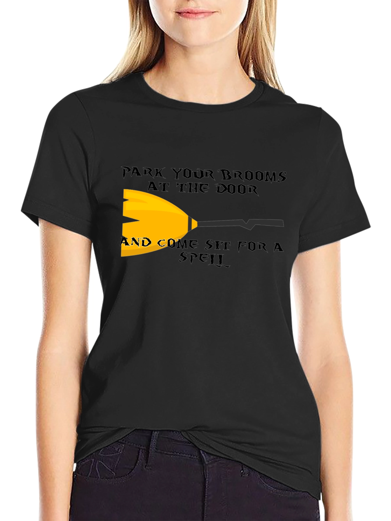 Park Your Brooms Graphic Tee - Halloween Witch T-Shirt
