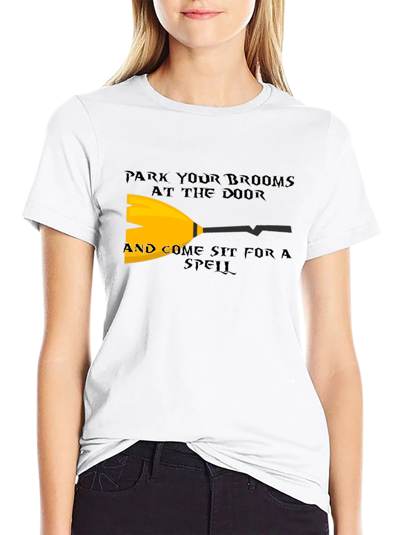 Park Your Brooms Graphic Tee - Halloween Witch T-Shirt