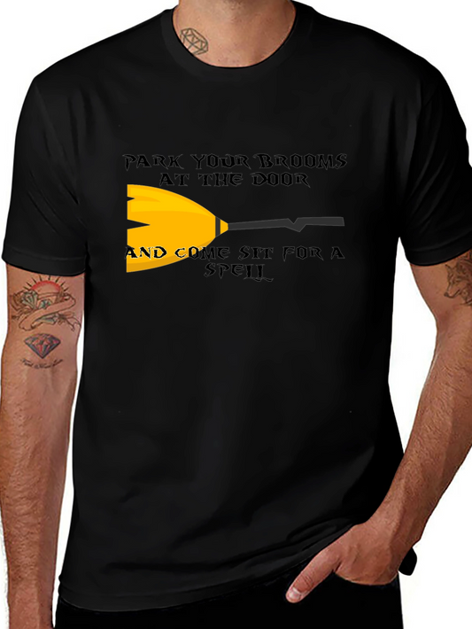Park Your Brooms Graphic Tee - Halloween Witch T-Shirt