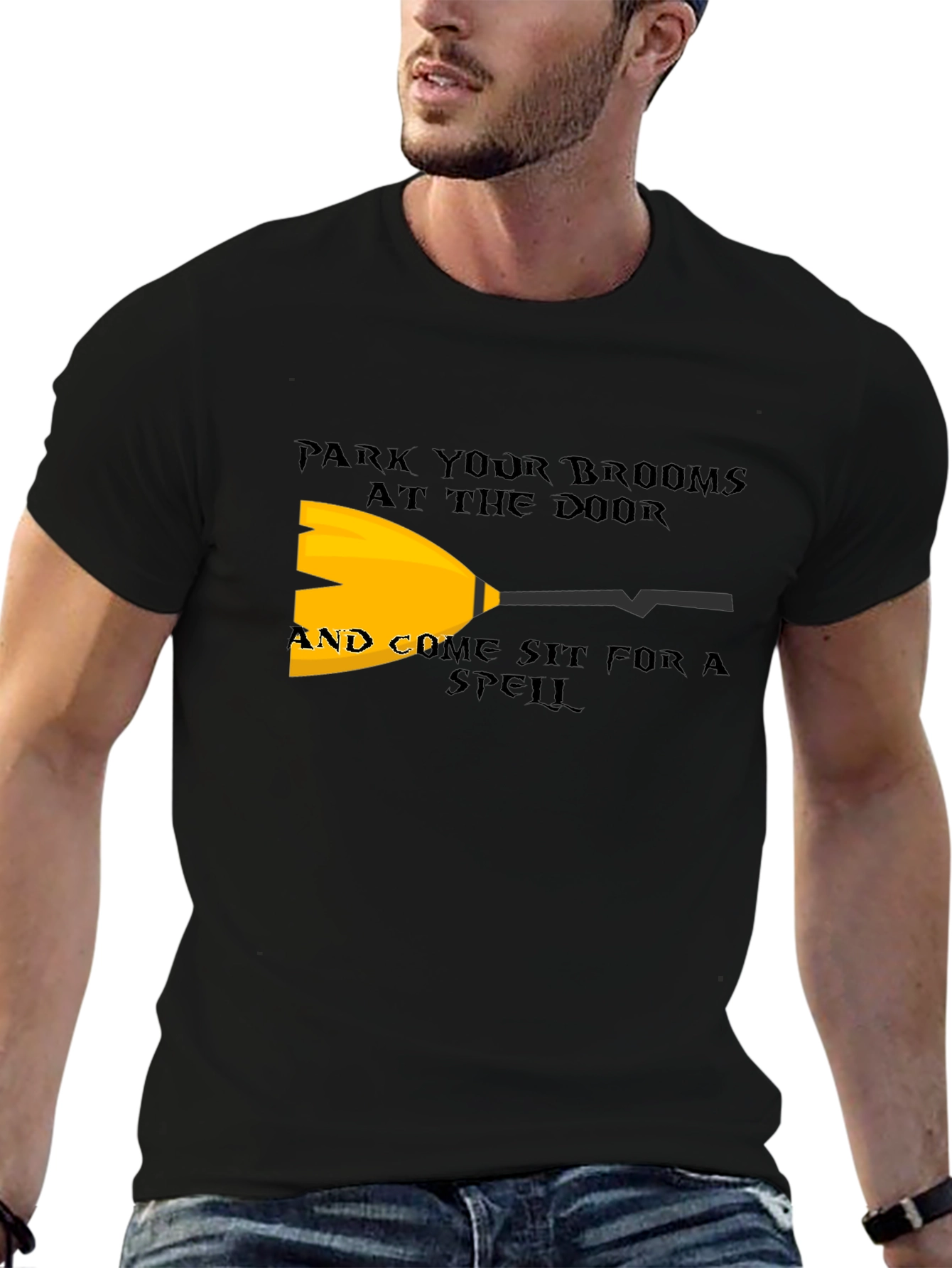 Park Your Brooms Graphic Tee - Halloween Witch T-Shirt