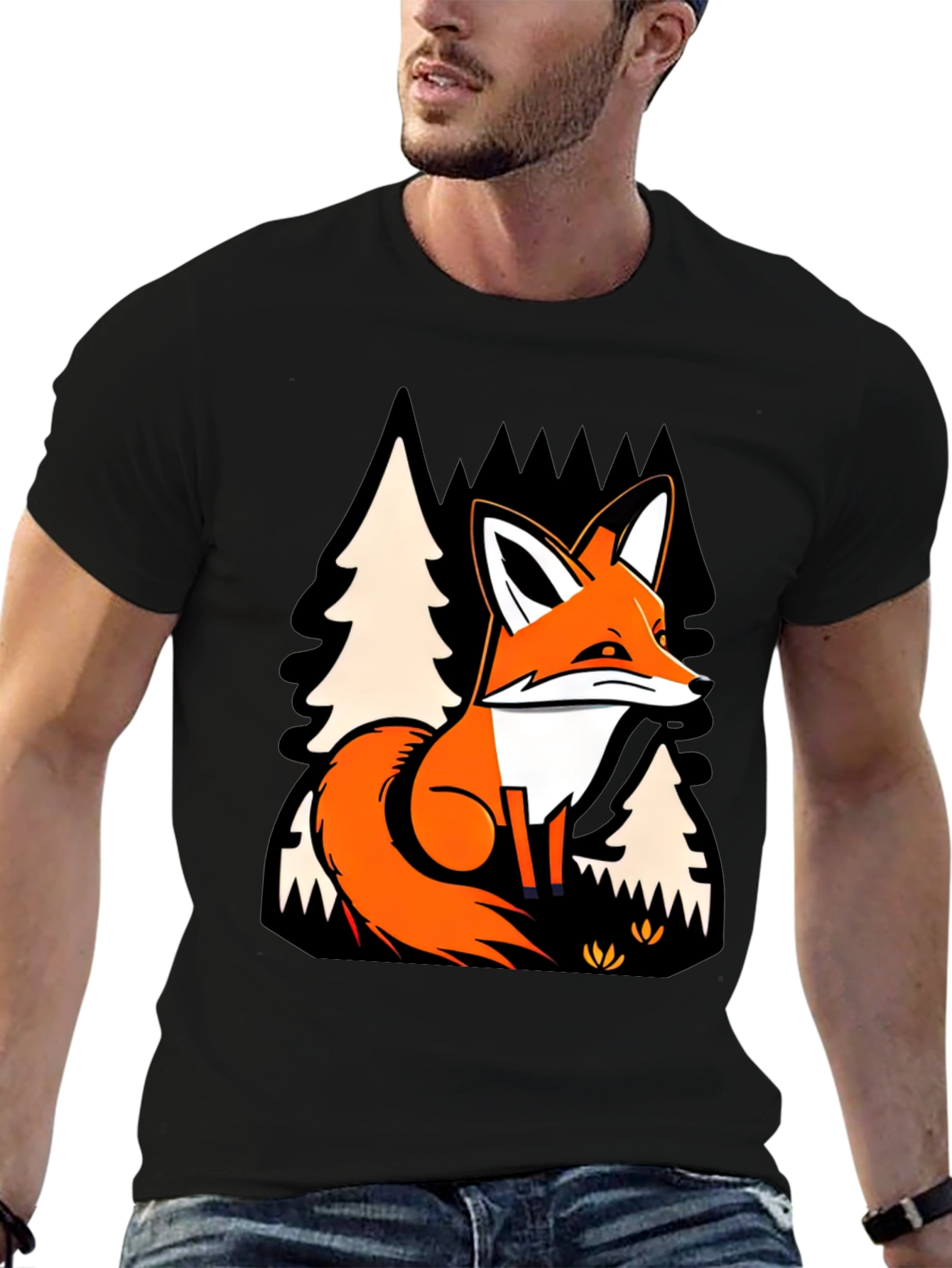 Fox in Forest Graphic Print T-Shirt