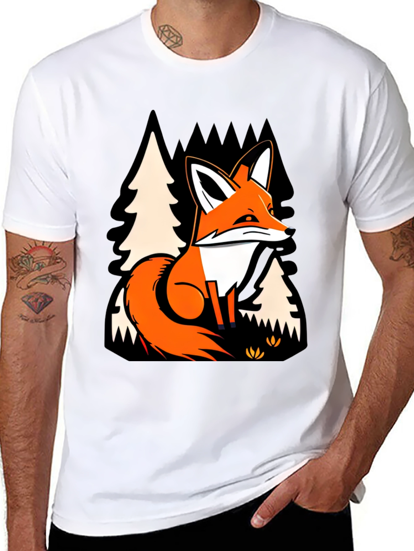 Fox in Forest Graphic Print T-Shirt