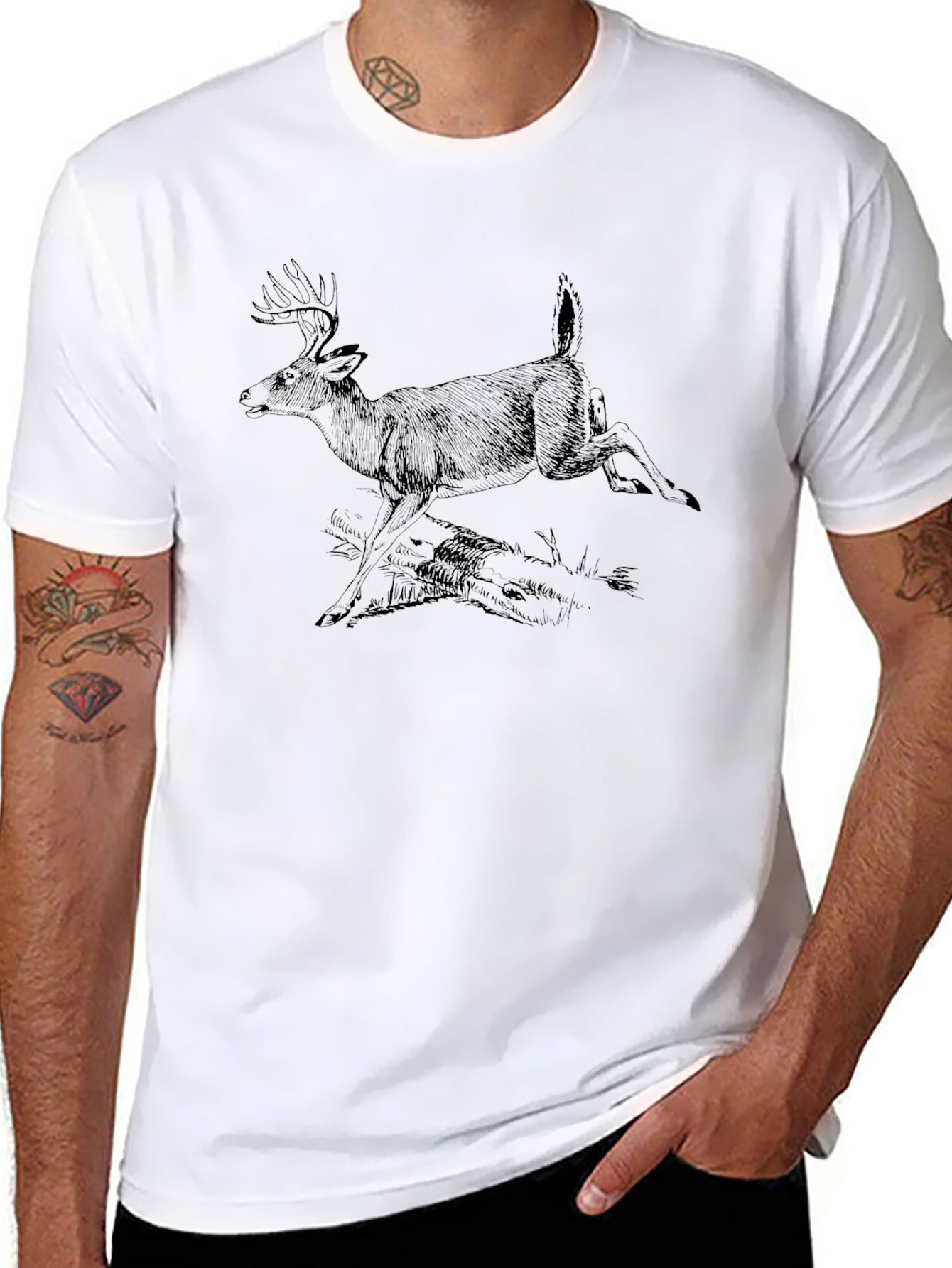 Deer Graphic Tee - Black Cotton T-Shirt