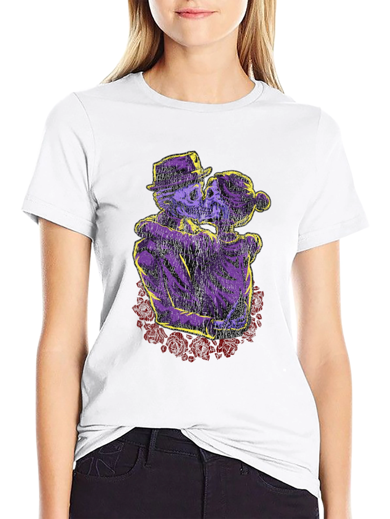 Skeleton Couple T-Shirt - Gothic Romance Design