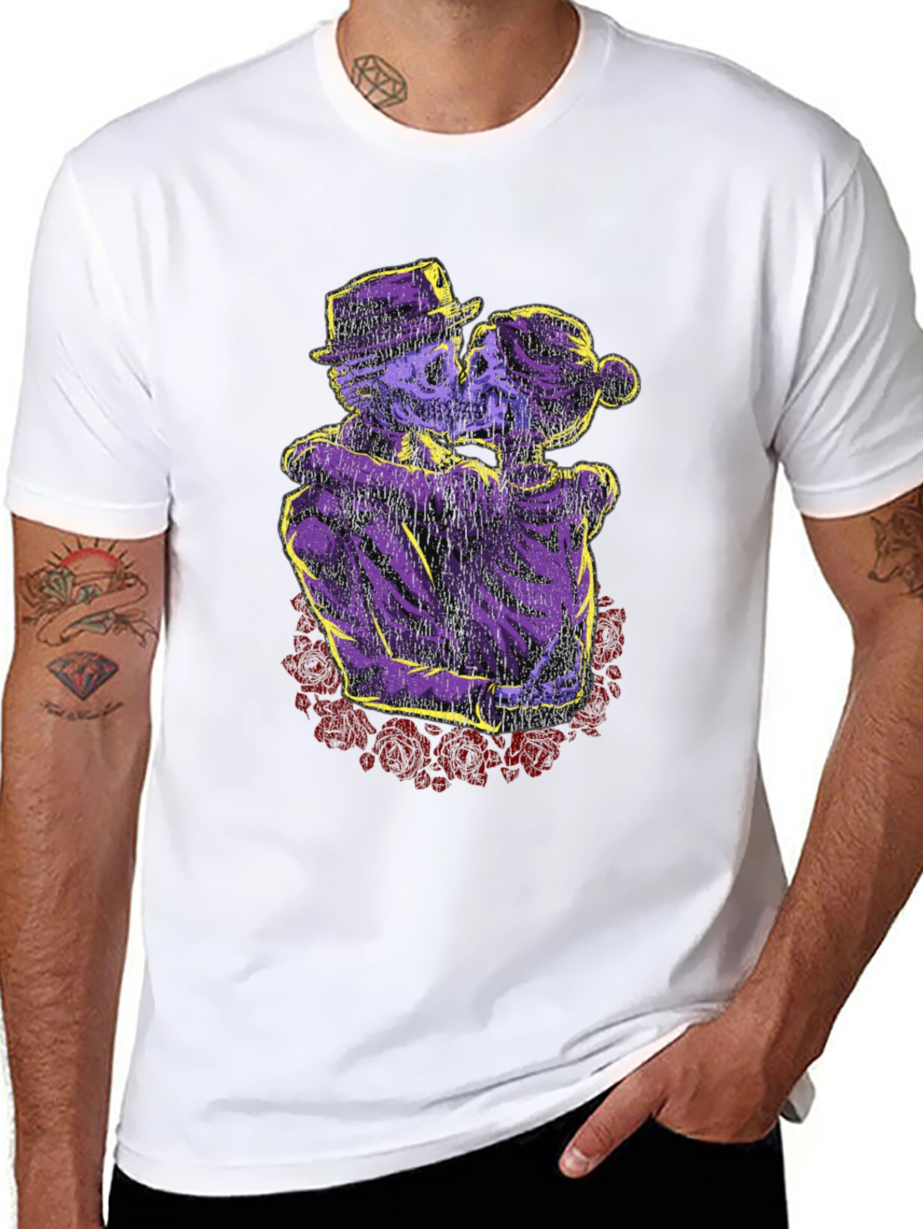 Skeleton Couple T-Shirt - Gothic Romance Design