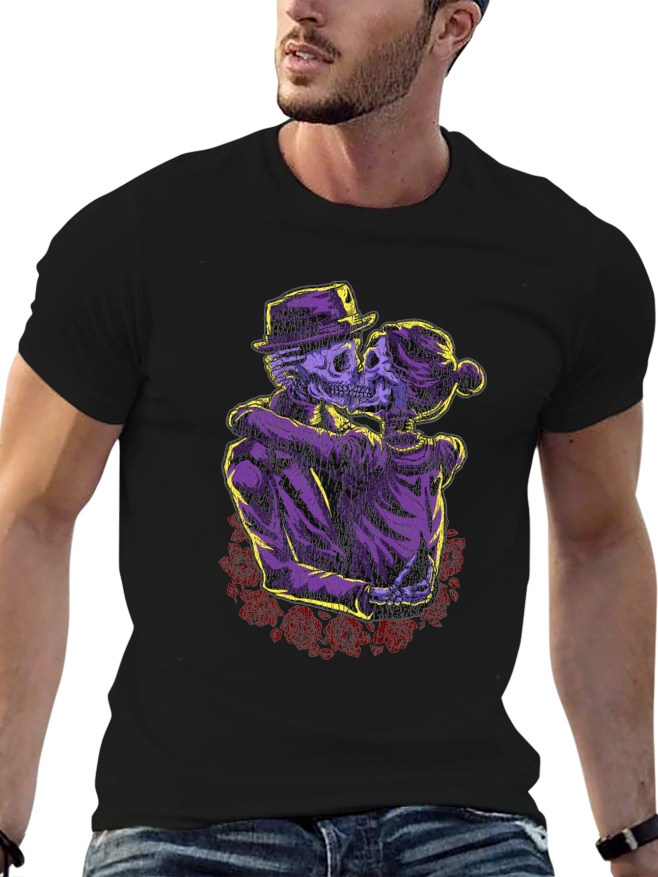 Skeleton Couple T-Shirt - Gothic Romance Design