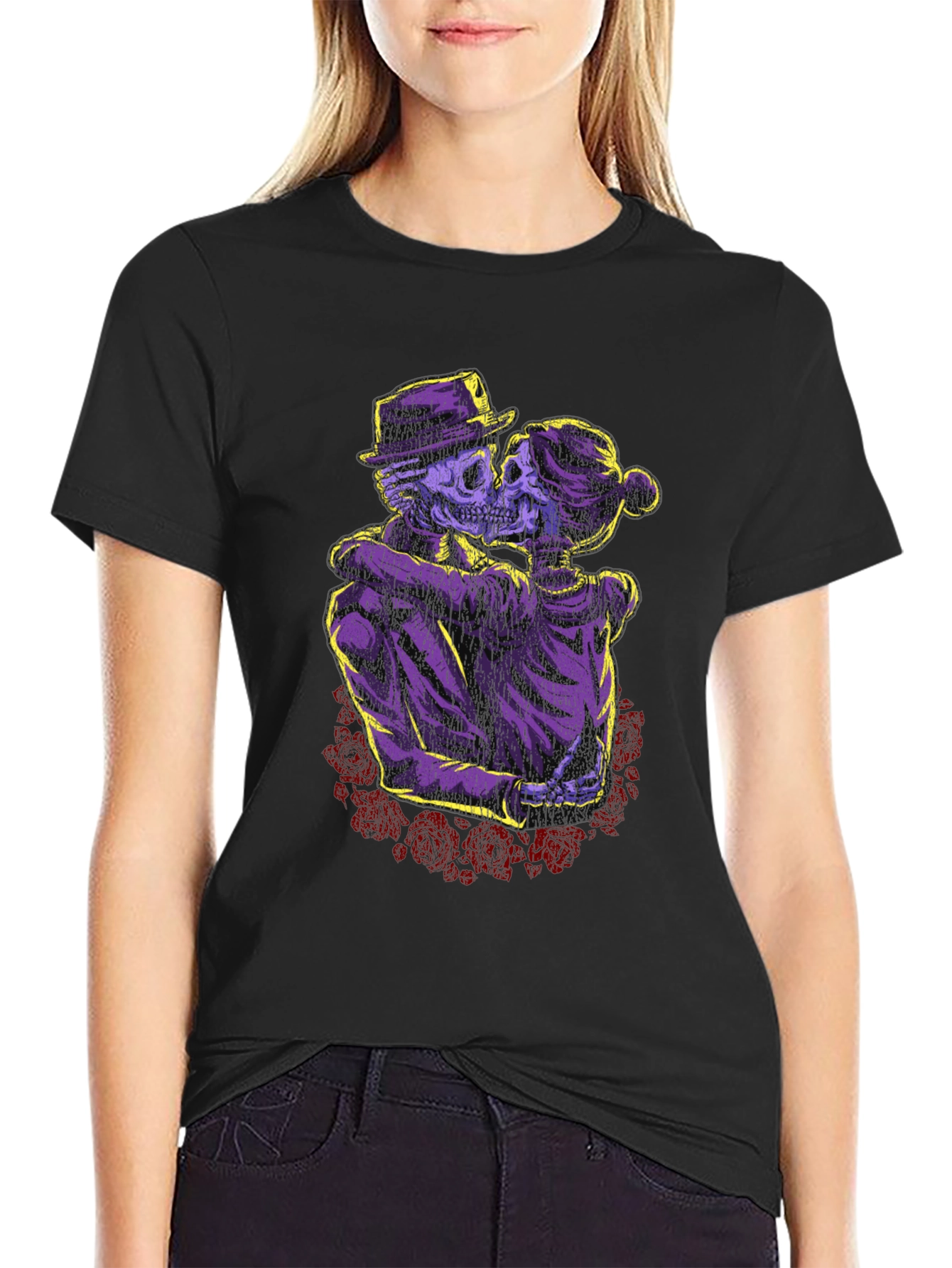 Skeleton Couple T-Shirt - Gothic Romance Design
