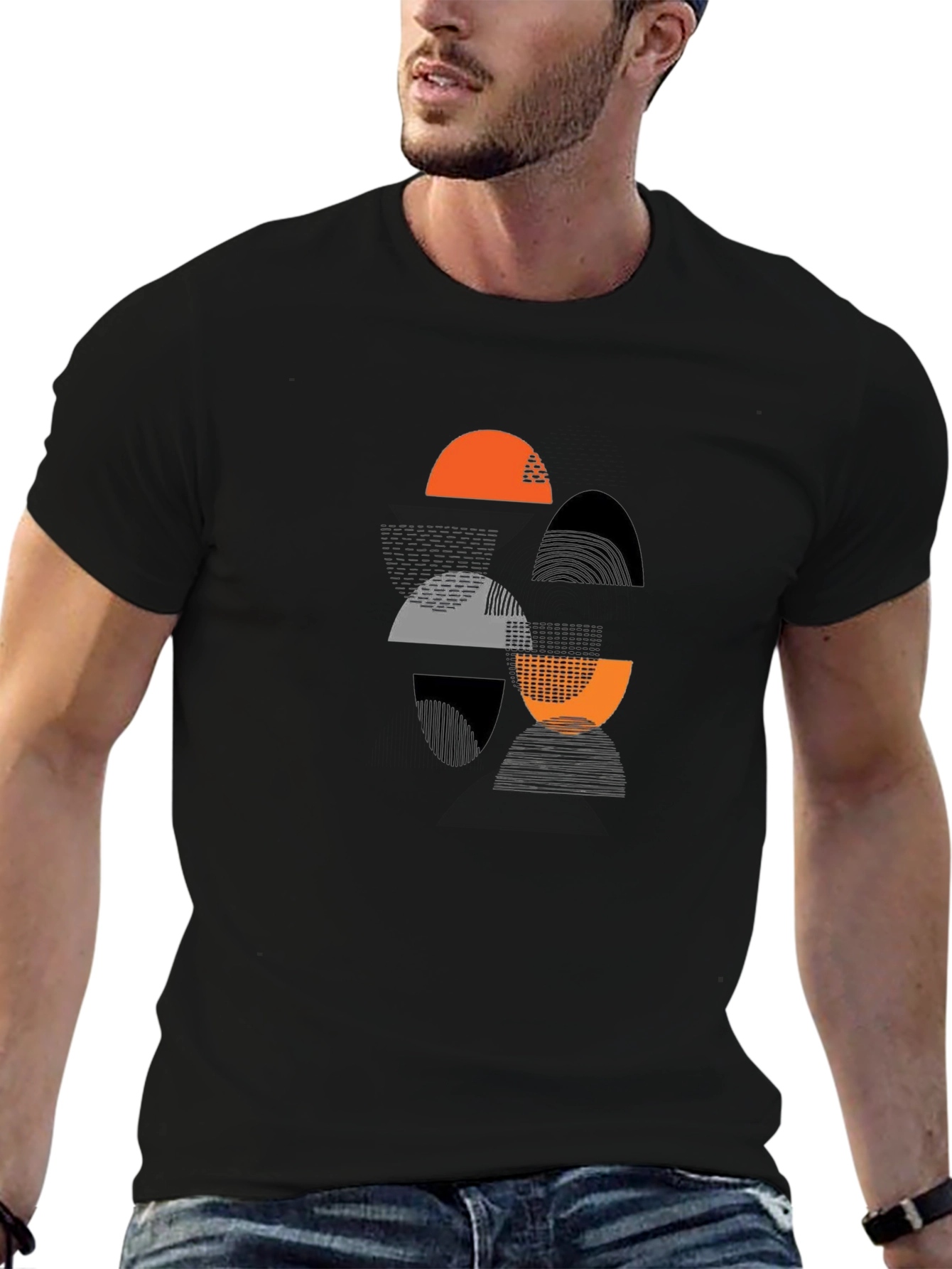 Geometric Print Black T-Shirt - Modern Casual Wear